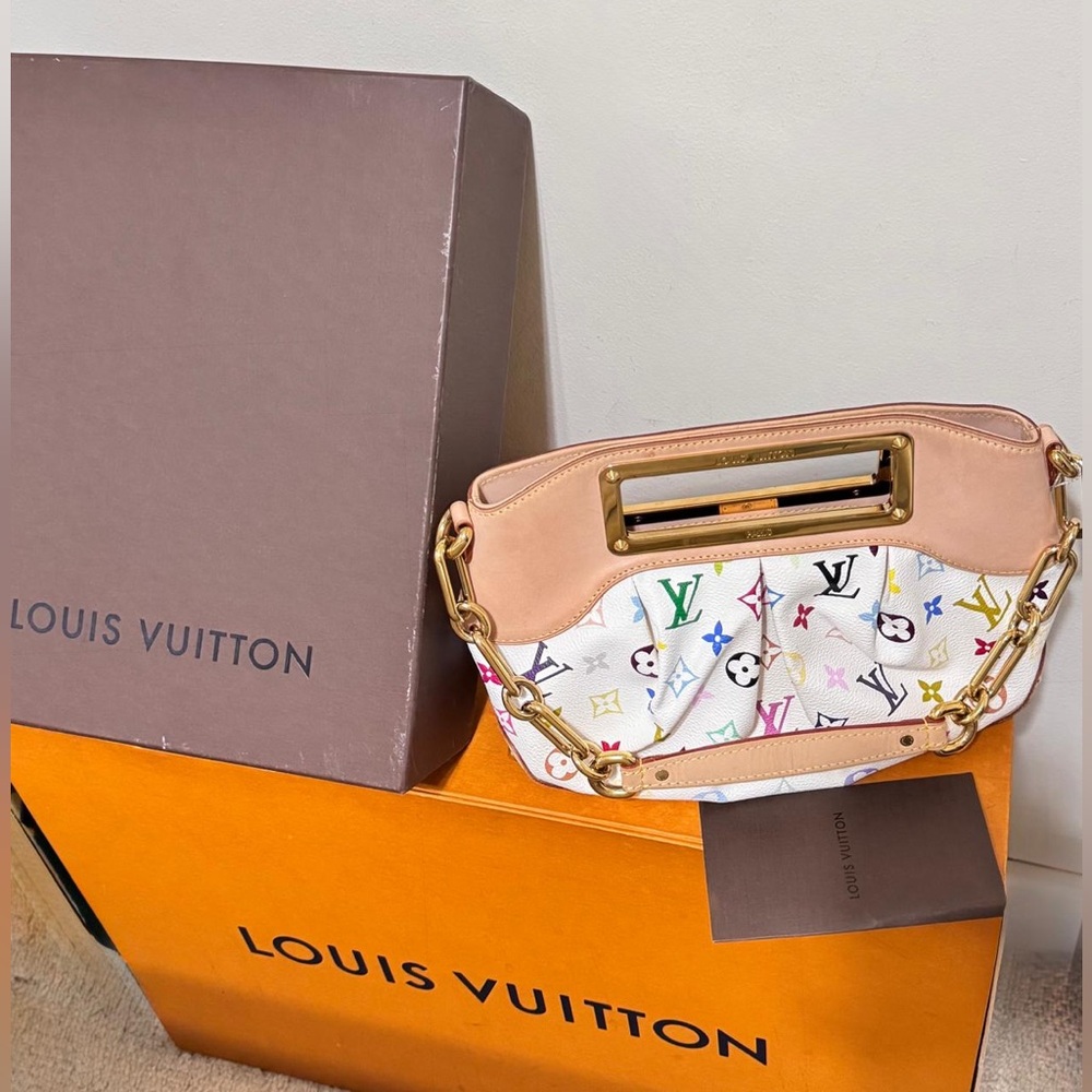Louis Vuitton Multicolor MM White Monogram Satchel Gold Chain Medium Bag ✨